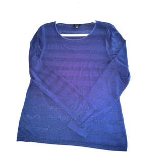 Talbots Blue Metallic Striped Long Sleeve Stretchy knit Base Layer Top size M